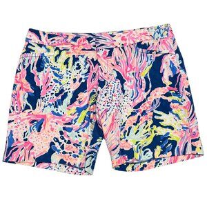 Lilly Pulitzer Womens Sunken Treasure Printed Cotton Blend Shorts Size 14 Vibran